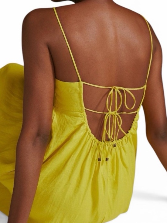 Anthro Maeve Yellow Linen Tie Back Maxi Dress XL Pockets - Picture 4 of 9